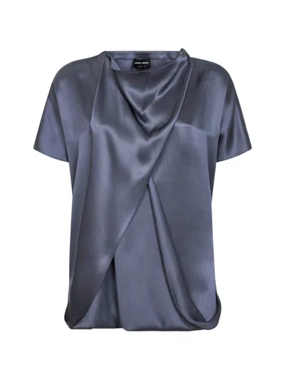 Giorgio Armani Draped Asymmetric Top In Blue