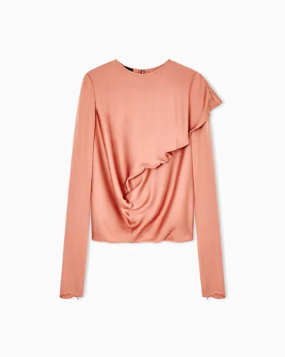Giorgio Armani Draped Silk Charmeuse Blouse In Orange