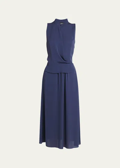 Giorgio Armani Official Store Asv Triple Silk Georgette Midi Dress In Navy