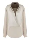 Giorgio Armani Draped Silk Long-sleeve Blouse In Nude & Neutrals
