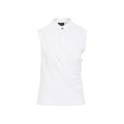 Giorgio Armani Draped Silk Shirt With High Collar In White