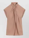Giorgio Armani Draped Silk Sleeveless Shirt With High Neck In Orange