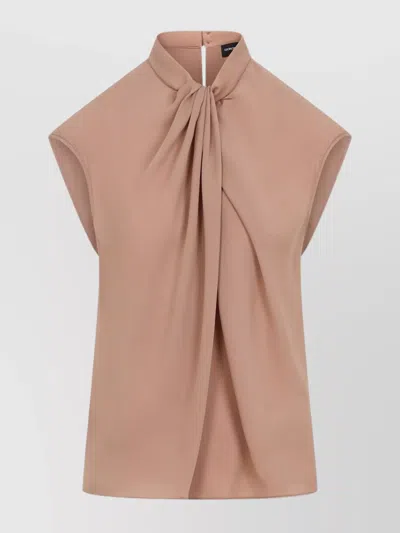 GIORGIO ARMANI DRAPED SILK SLEEVELESS SHIRT WITH HIGH NECK