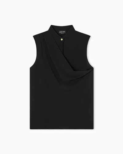 Giorgio Armani Draped Top In Triple Silk Georgette In Black