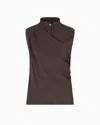 Giorgio Armani Draped Top In Triple Silk Georgette In Brown