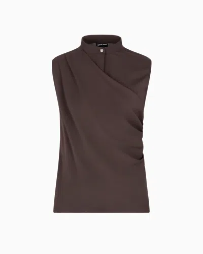Giorgio Armani Draped Top In Triple Silk Georgette In Brown