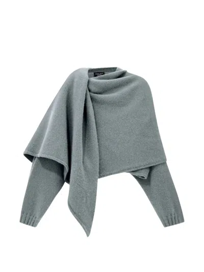 Giorgio Armani Cashmere Draped Asymmetric Hem Sweater With Ribbed Cuffs In Gray