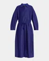 Giorgio Armani Drawstring Maxi Coat In Solid Medium Blue