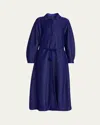 Giorgio Armani Drawstring Maxi Coat In Solid Medium Blue