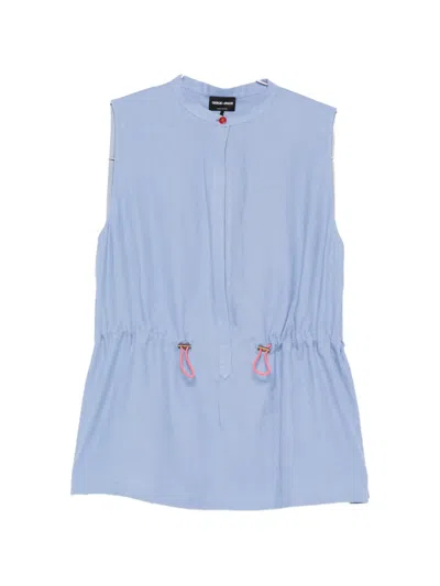 Giorgio Armani Hemp Top With Drawstring In Blue