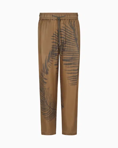 Giorgio Armani Drawstring Trousers In Printed Cupro In Brown