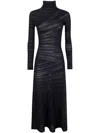 Giorgio Armani Asymmetric Midi Dress Sheer Long Sleeves In Black