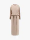 Giorgio Armani Silk Long-sleeved Midi Dress In Beige