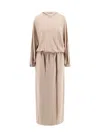 Giorgio Armani Silk Long-sleeved Midi Dress In Beige