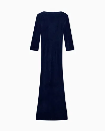 Giorgio Armani Dress In Shiny Chenille With Deep Back Neckline And Slim Fit In Blue