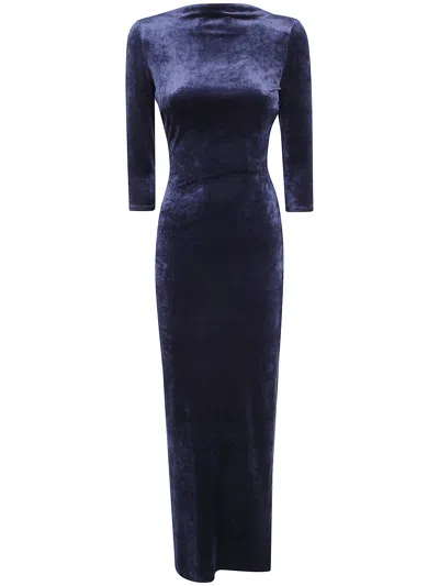 Giorgio Armani Midi Round Neck Dress In Blue