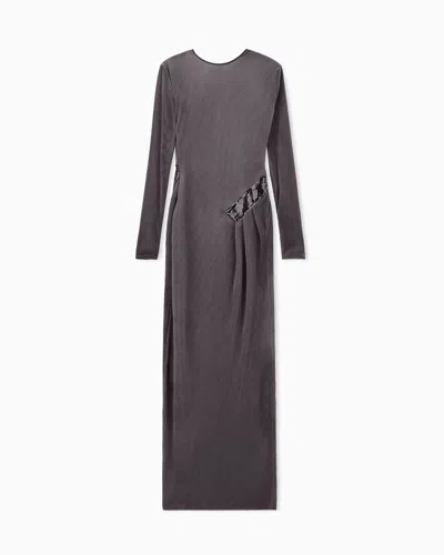 Giorgio Armani Dress Pleated Jersey With Back V-neck And Sequin Detail In Gray