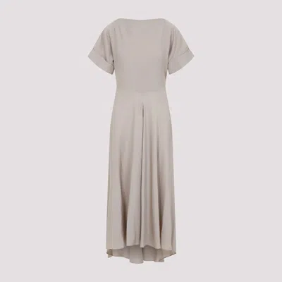 Giorgio Armani Short-sleeved Silk Maxi Dress In Beige