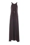 Giorgio Armani Dark Brown Crepe Long Dress In Brown