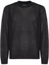 Giorgio Armani Mesh Crewneck Sweater Ribbed Finish In Black