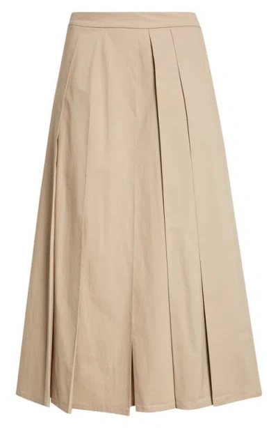 Giorgio Armani Dune Pleated Stretch Cotton Poplin Skirt In Neutral