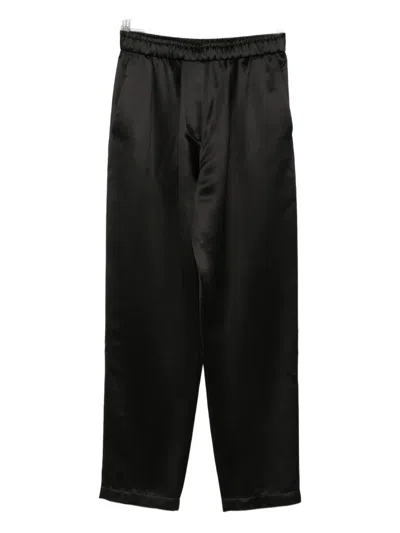 Giorgio Armani Elastic-waist Silk Trousers In Black