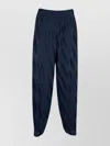 Giorgio Armani Elastic Waistband Relaxed Fit Textured Fabric Trousers In Blue