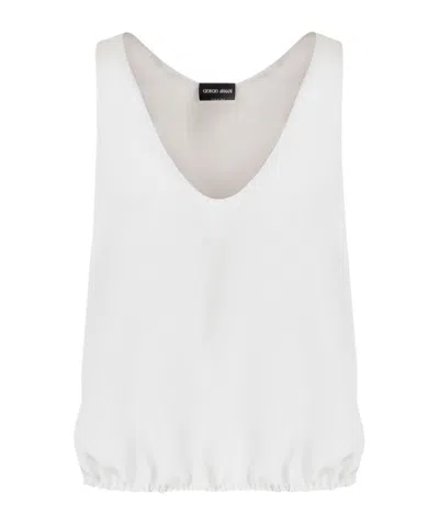 Giorgio Armani Elasticated Hem Silk Sleeveless Top In Gray