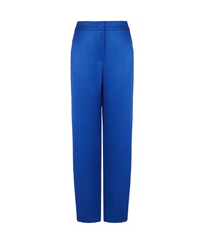 Giorgio Armani Elasticated Waist Satin Trousers In 蓝色的