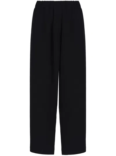 Giorgio Armani Elasticated-waistband Straight-leg Silk Trousers In 黑色