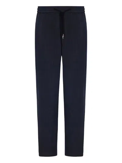 Giorgio Armani Flat-front Trousers In Chevron Jacquard Viscose In Blue
