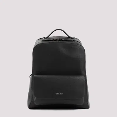 Giorgio Armani Elegant Leather Backpack - W:30cm H:41cm D:9cm In Black