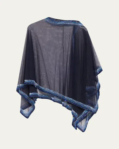 Giorgio Armani Embellished Edge Tulle Wrap Poncho In Blue