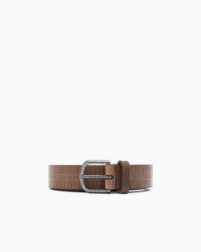 Giorgio Armani Embellished Leather Belt In Gray