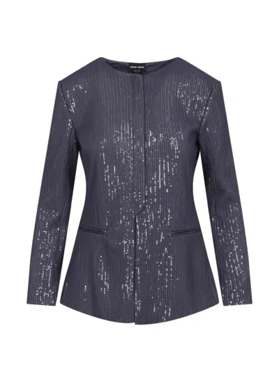 Giorgio Armani Armani Exchange Sequin Jersey Front Pocket Jacket In Blue