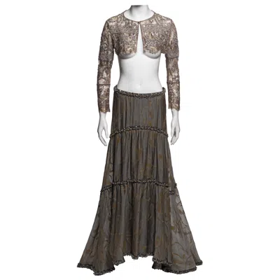 Pre-owned Giorgio Armani Embellished Metallic Lace And Maxi Skirt With Metal, Ss 2005 In Black
