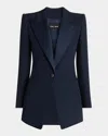 Giorgio Armani Embellished One-button Silk Long Tuxedo Jacket In Solid Blue Navy