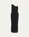 Giorgio Armani Embellished Rose One-shoulder Gown In Solid Black