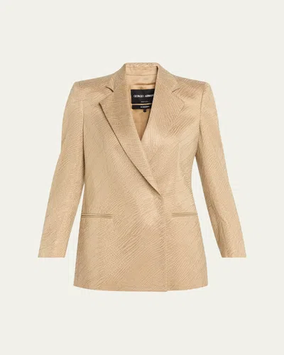 Giorgio Armani Embellished Satin Double-breasted Jacket In Neutral