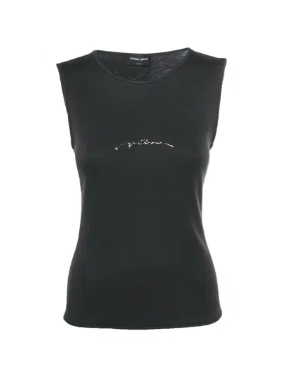 Pre-owned Giorgio Armani Embellished Sleeveless Tank Top In Black