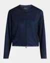 Giorgio Armani Embellished Tulle And Silk Bomber Jacket In Solid Blue Navy