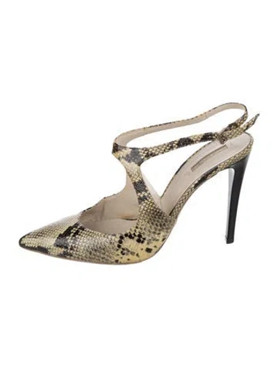 Pre-owned Giorgio Armani Embossed Leather Animal Print Slingback Pumps In Neutral