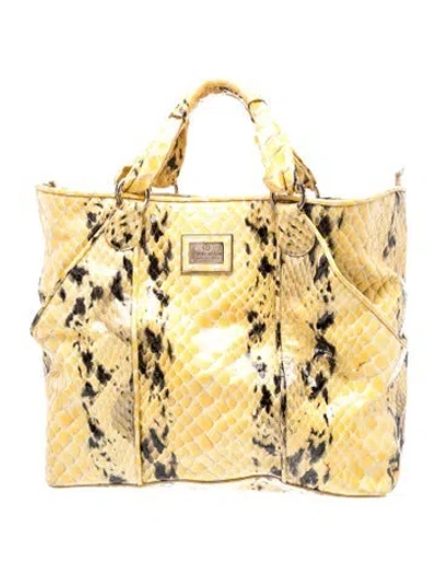 Pre-owned Giorgio Armani Embossed Leather Top Handle Bag In Yellow