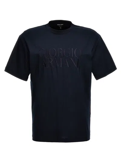 Giorgio Armani Embossed Logo Short Sleeve T-shirt In Blue