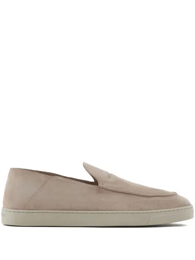 Giorgio Armani Embossed-logo Suede Loafers In Neutrals