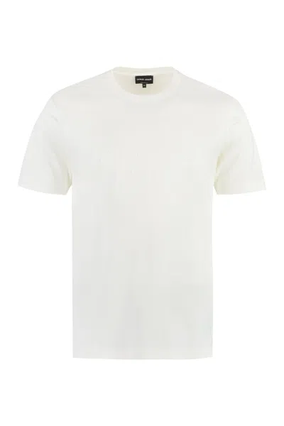 Giorgio Armani Official Store Pure Cotton Interlock T-shirt With Embroidered Logo In White