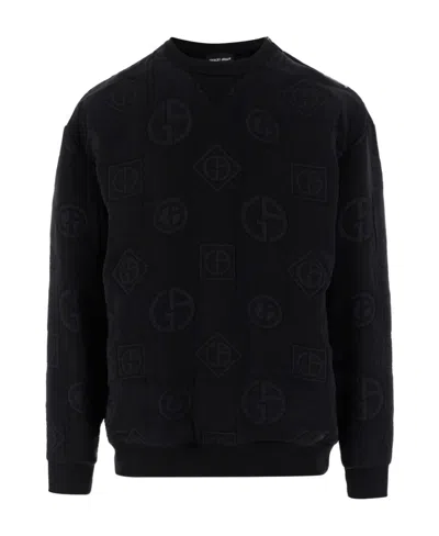 Giorgio Armani Embroidered Logo Crew-neck Sweatshirt In Black