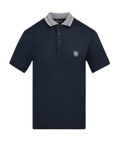 Giorgio Armani Embroidered Logo Polo Shirt In Black