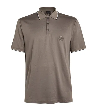 Giorgio Armani Embroidered Logo Polo Shirt In Brown