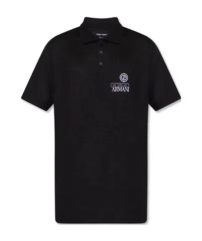 Giorgio Armani Embroidered-logo Short-sleeved Polo Shirt In Black